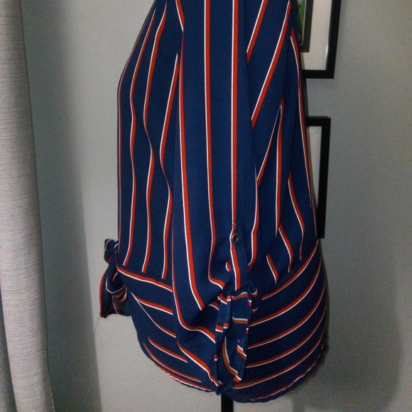 Maurice’s Pinstriped Tie Waist Blouse Sz Large - Picture 5 of 15